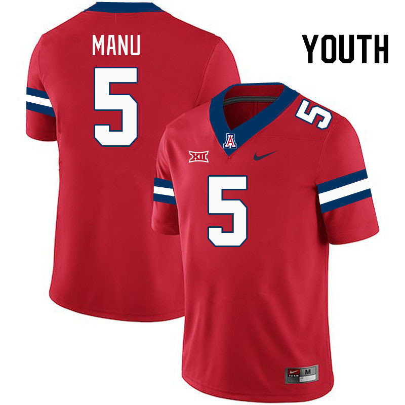 Youth #5 Jacob Manu Arizona Wildcats Big 12 Conference College Football Jerseys Stitched-Red